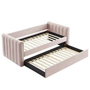 Modway Furniture Veyla Channel Tufted Performance Velvet Twin Daybed with Hidden Trundle for Stylish Living Spaces Pink MOD-7234-PNK