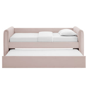 Modway Furniture Veyla Channel Tufted Performance Velvet Twin Daybed with Hidden Trundle for Stylish Living Spaces Pink MOD-7234-PNK