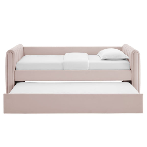 Modway Furniture Veyla Channel Tufted Performance Velvet Twin Daybed with Hidden Trundle for Stylish Living Spaces Pink MOD-7234-PNK