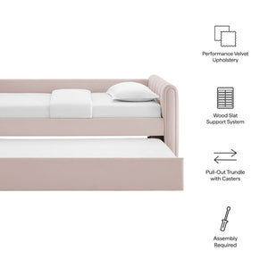Modway Furniture Veyla Channel Tufted Performance Velvet Twin Daybed with Hidden Trundle for Stylish Living Spaces Pink MOD-7234-PNK