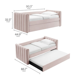 Modway Furniture Veyla Channel Tufted Performance Velvet Twin Daybed with Hidden Trundle for Stylish Living Spaces Pink MOD-7234-PNK