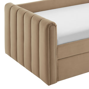 Modway Furniture Veyla Channel Tufted Performance Velvet Twin Daybed with Hidden Trundle for Stylish Living Spaces Taupe MOD-7234-TAU