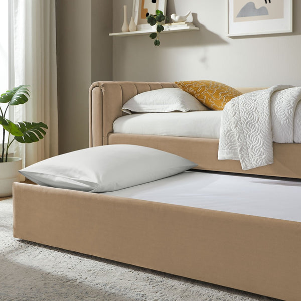 Modway Furniture Veyla Channel Tufted Performance Velvet Twin Daybed with Hidden Trundle for Stylish Living Spaces Taupe MOD-7234-TAU