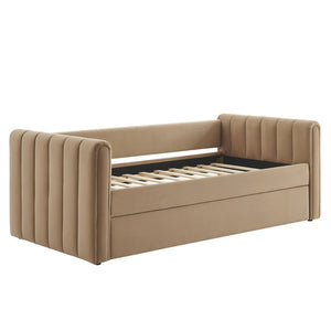 Modway Furniture Veyla Channel Tufted Performance Velvet Twin Daybed with Hidden Trundle for Stylish Living Spaces Taupe MOD-7234-TAU