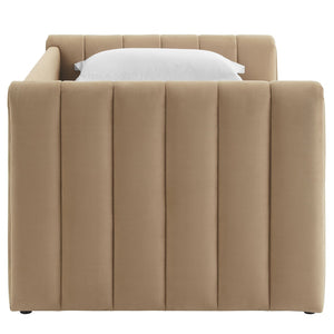 Modway Furniture Veyla Channel Tufted Performance Velvet Twin Daybed with Hidden Trundle for Stylish Living Spaces Taupe MOD-7234-TAU