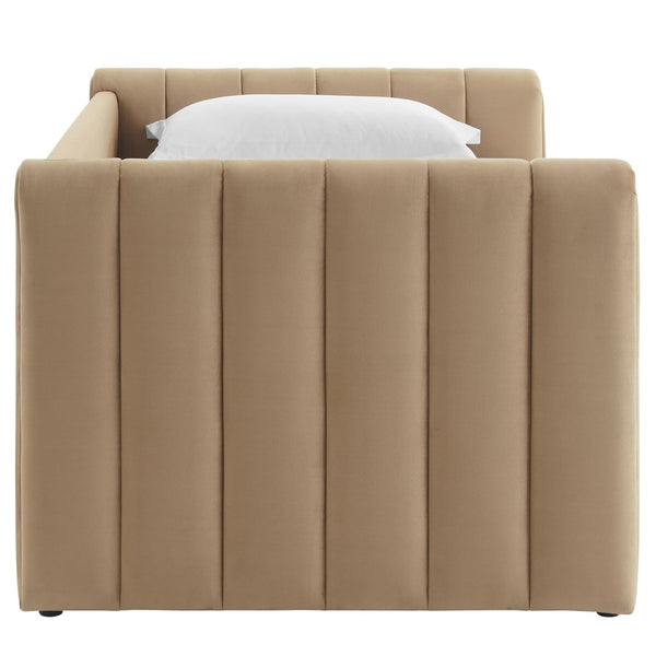 Modway Furniture Veyla Channel Tufted Performance Velvet Twin Daybed with Hidden Trundle for Stylish Living Spaces Taupe MOD-7234-TAU