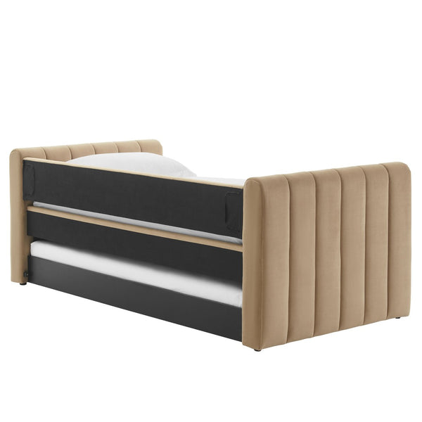 Modway Furniture Veyla Channel Tufted Performance Velvet Twin Daybed with Hidden Trundle for Stylish Living Spaces Taupe MOD-7234-TAU