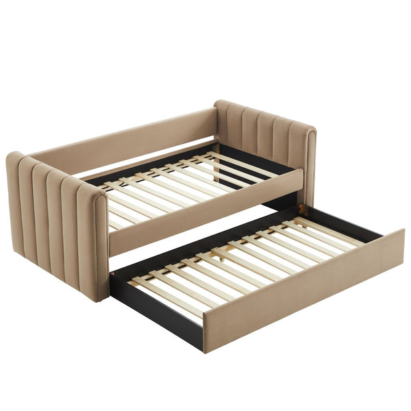 Modway Furniture Veyla Channel Tufted Performance Velvet Twin Daybed with Hidden Trundle for Stylish Living Spaces Taupe MOD-7234-TAU