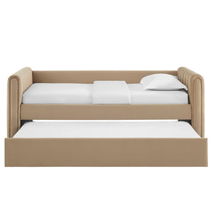 Modway Furniture Veyla Channel Tufted Performance Velvet Twin Daybed with Hidden Trundle for Stylish Living Spaces Taupe MOD-7234-TAU