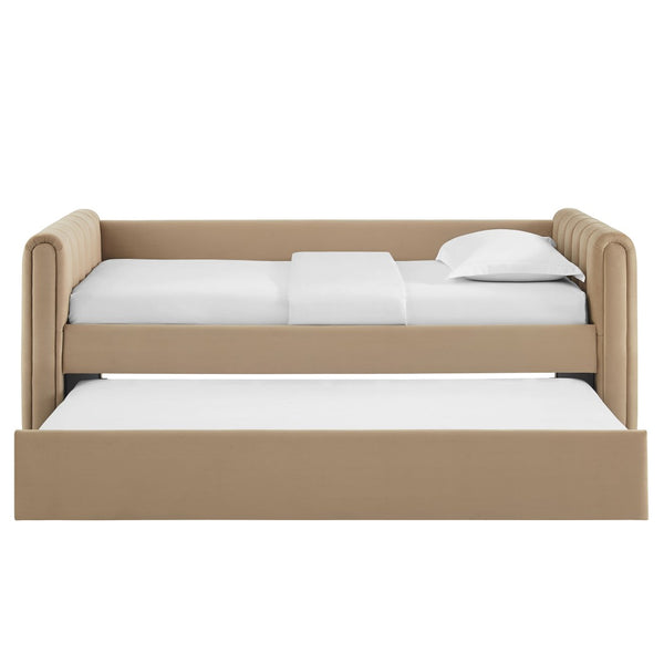 Modway Furniture Veyla Channel Tufted Performance Velvet Twin Daybed with Hidden Trundle for Stylish Living Spaces Taupe MOD-7234-TAU