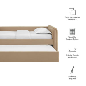 Modway Furniture Veyla Channel Tufted Performance Velvet Twin Daybed with Hidden Trundle for Stylish Living Spaces Taupe MOD-7234-TAU