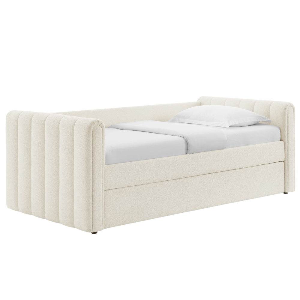 Modway Furniture Veyla Channel Tufted Boucle Twin Daybed with Trundle - Modern Space-Saving Comfort for Any Room MOD-7235-CLO