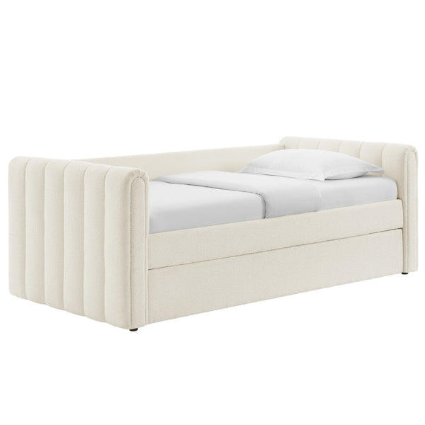 Modway Furniture Veyla Channel Tufted Boucle Twin Daybed with Trundle - Modern Space-Saving Comfort for Any Room MOD-7235-CLO