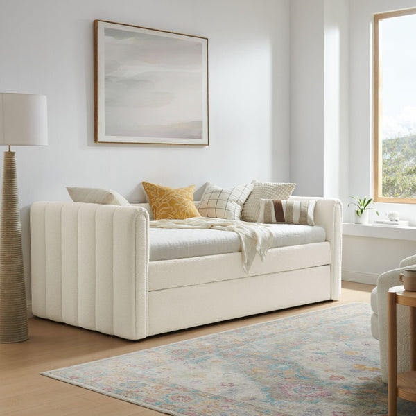 Modway Furniture Veyla Channel Tufted Boucle Twin Daybed with Trundle - Modern Space-Saving Comfort for Any Room MOD-7235-CLO