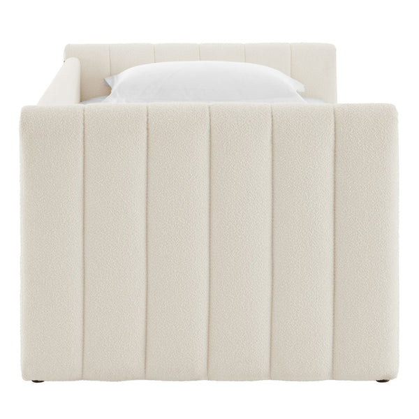 Modway Furniture Veyla Channel Tufted Boucle Twin Daybed with Trundle - Modern Space-Saving Comfort for Any Room MOD-7235-CLO