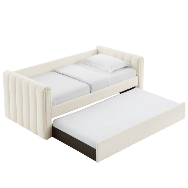 Modway Furniture Veyla Channel Tufted Boucle Twin Daybed with Trundle - Modern Space-Saving Comfort for Any Room MOD-7235-CLO