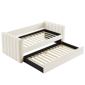 Modway Furniture Veyla Channel Tufted Boucle Twin Daybed with Trundle - Modern Space-Saving Comfort for Any Room MOD-7235-CLO