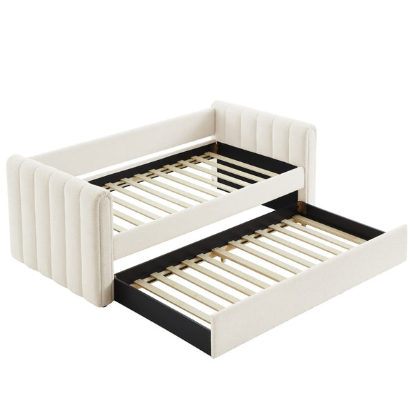 Modway Furniture Veyla Channel Tufted Boucle Twin Daybed with Trundle - Modern Space-Saving Comfort for Any Room MOD-7235-CLO