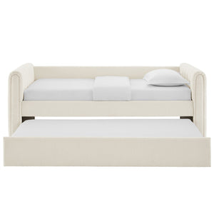 Modway Furniture Veyla Channel Tufted Boucle Twin Daybed with Trundle - Modern Space-Saving Comfort for Any Room MOD-7235-CLO
