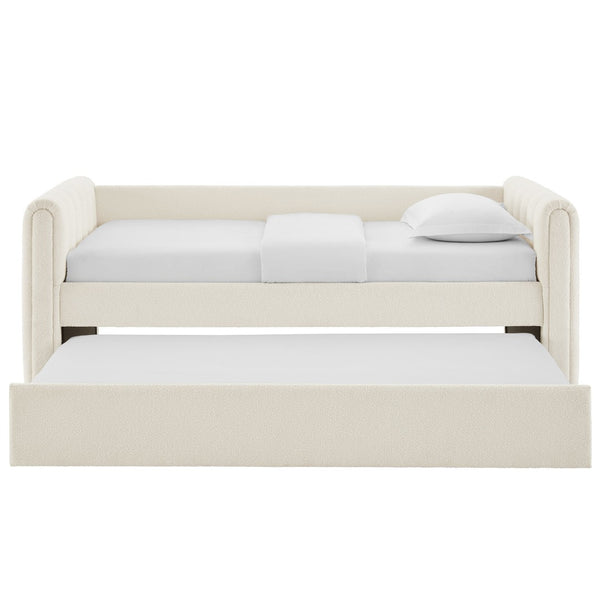 Modway Furniture Veyla Channel Tufted Boucle Twin Daybed with Trundle - Modern Space-Saving Comfort for Any Room MOD-7235-CLO