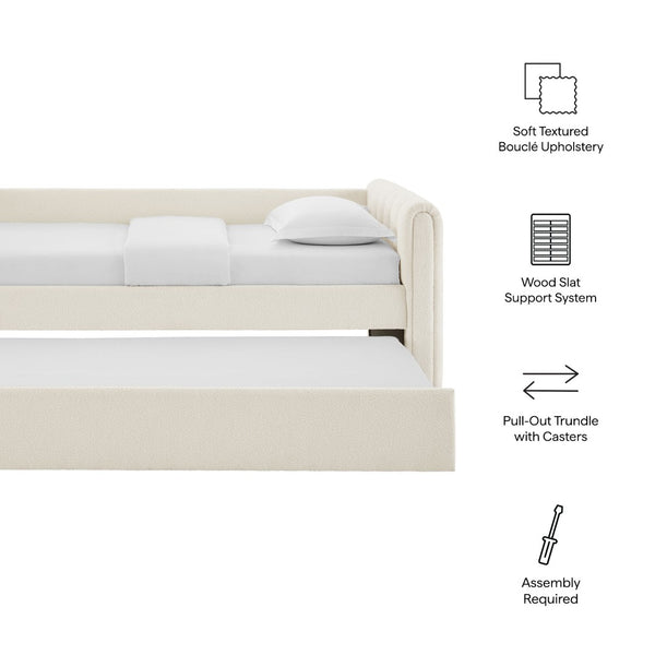 Modway Furniture Veyla Channel Tufted Boucle Twin Daybed with Trundle - Modern Space-Saving Comfort for Any Room MOD-7235-CLO