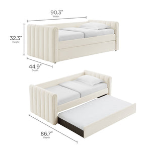 Modway Furniture Veyla Channel Tufted Boucle Twin Daybed with Trundle - Modern Space-Saving Comfort for Any Room MOD-7235-CLO