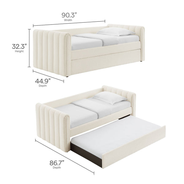 Modway Furniture Veyla Channel Tufted Boucle Twin Daybed with Trundle - Modern Space-Saving Comfort for Any Room MOD-7235-CLO