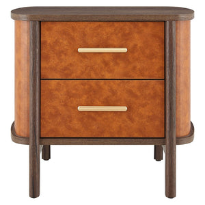 Modway Furniture Coralie 2-Drawer Nightstand in Vegan Leather - Stylish Storage with Curved Design & Gold Accents MOD-7237-WAL-TAN