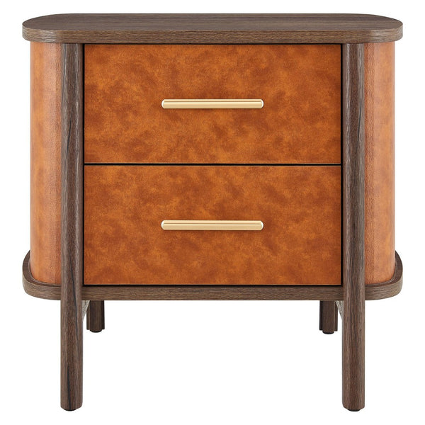 Modway Furniture Coralie 2-Drawer Nightstand in Vegan Leather - Stylish Storage with Curved Design & Gold Accents MOD-7237-WAL-TAN