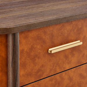 Modway Furniture Coralie 2-Drawer Nightstand in Vegan Leather - Stylish Storage with Curved Design & Gold Accents MOD-7237-WAL-TAN