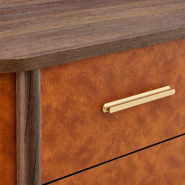 Modway Furniture Coralie 2-Drawer Nightstand in Vegan Leather - Stylish Storage with Curved Design & Gold Accents MOD-7237-WAL-TAN