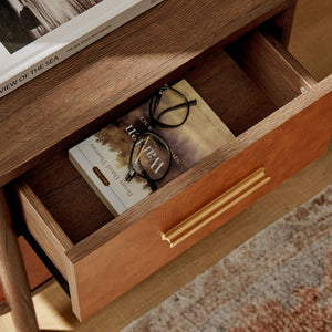 Modway Furniture Coralie 2-Drawer Nightstand in Vegan Leather - Stylish Storage with Curved Design & Gold Accents MOD-7237-WAL-TAN