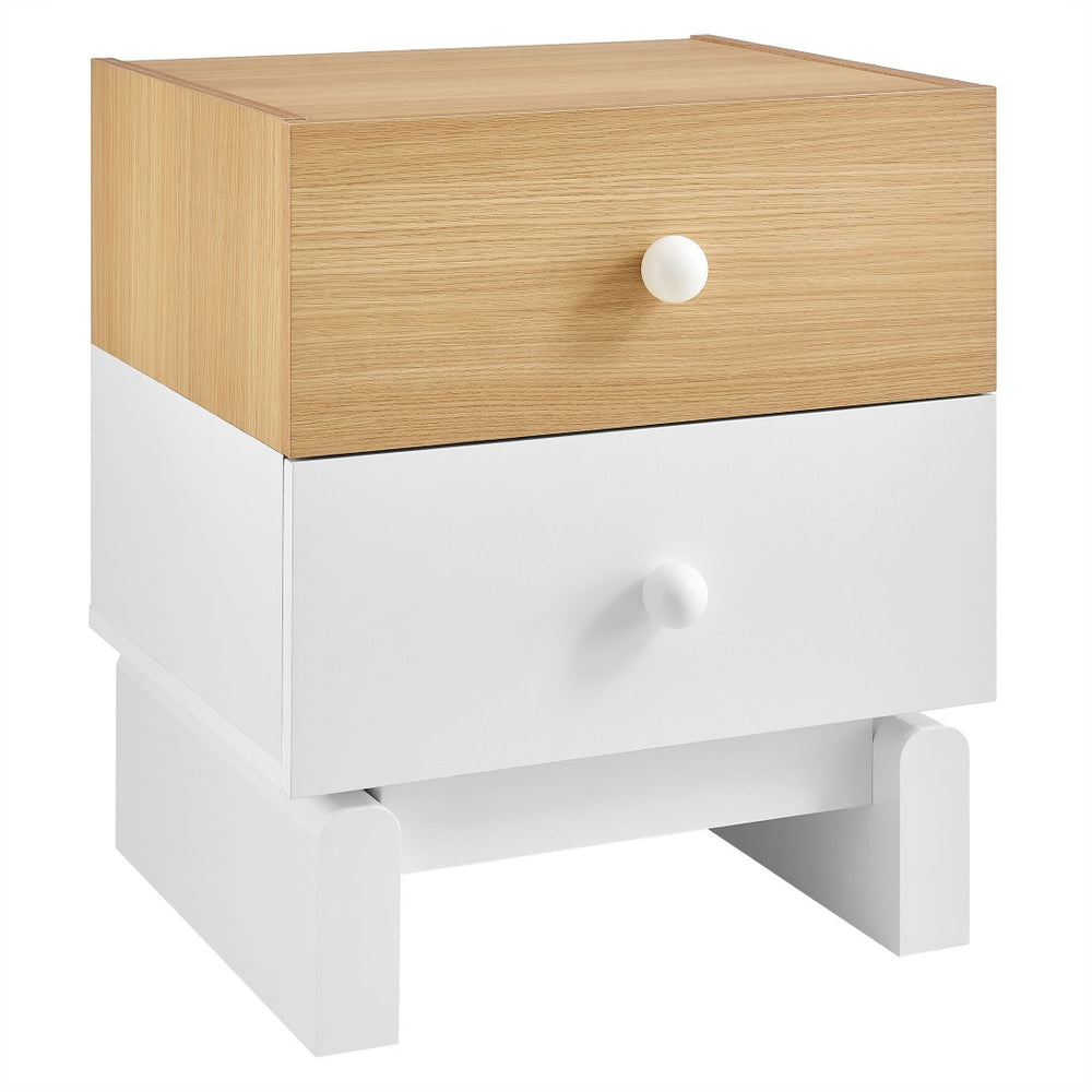 Modway Furniture Nolia 2-Drawer Color Block Nightstand – Modern Mid-Century Design for Small Spaces & Easy Storage MOD-7238-OAK-WHI