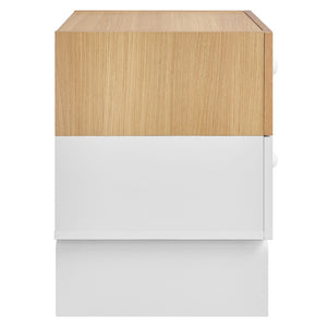 Modway Furniture Nolia 2-Drawer Color Block Nightstand – Modern Mid-Century Design for Small Spaces & Easy Storage MOD-7238-OAK-WHI