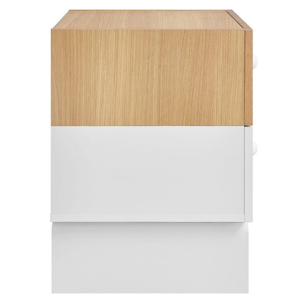 Modway Furniture Nolia 2-Drawer Color Block Nightstand – Modern Mid-Century Design for Small Spaces & Easy Storage MOD-7238-OAK-WHI