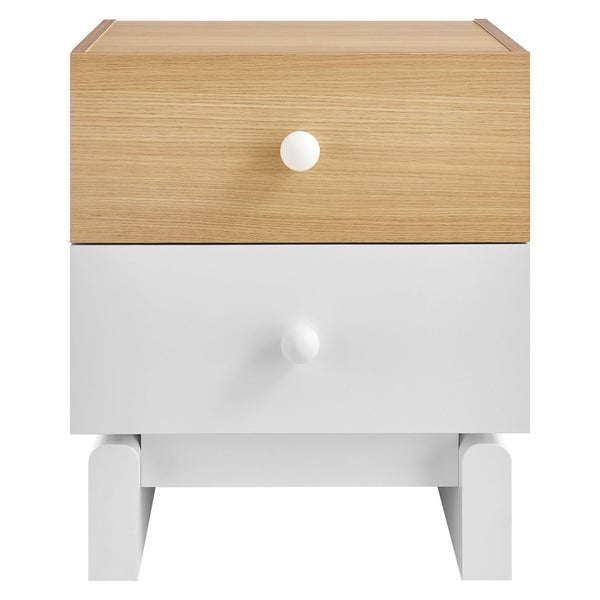 Modway Furniture Nolia 2-Drawer Color Block Nightstand – Modern Mid-Century Design for Small Spaces & Easy Storage MOD-7238-OAK-WHI