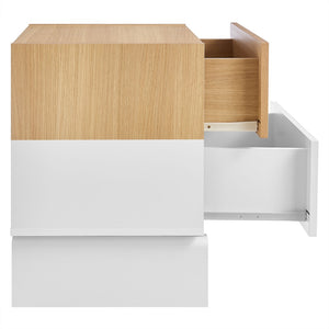Modway Furniture Nolia 2-Drawer Color Block Nightstand – Modern Mid-Century Design for Small Spaces & Easy Storage MOD-7238-OAK-WHI