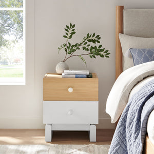 Modway Furniture Nolia 2-Drawer Color Block Nightstand – Modern Mid-Century Design for Small Spaces & Easy Storage MOD-7238-OAK-WHI