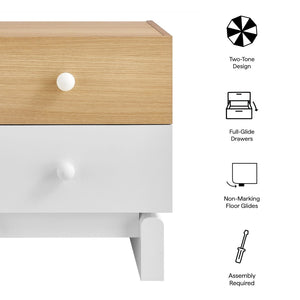 Modway Furniture Nolia 2-Drawer Color Block Nightstand – Modern Mid-Century Design for Small Spaces & Easy Storage MOD-7238-OAK-WHI