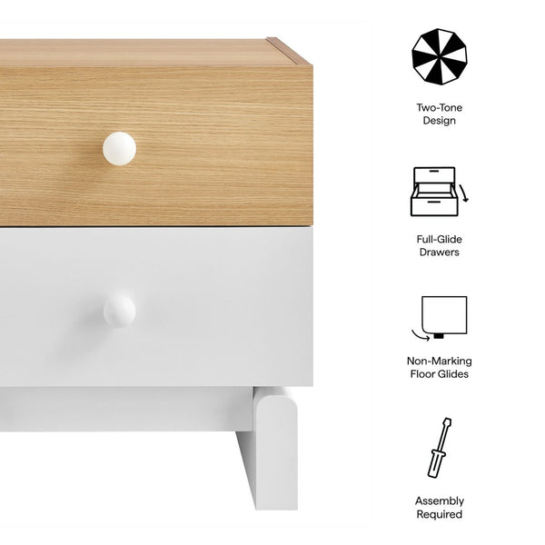 Modway Furniture Nolia 2-Drawer Color Block Nightstand – Modern Mid-Century Design for Small Spaces & Easy Storage MOD-7238-OAK-WHI