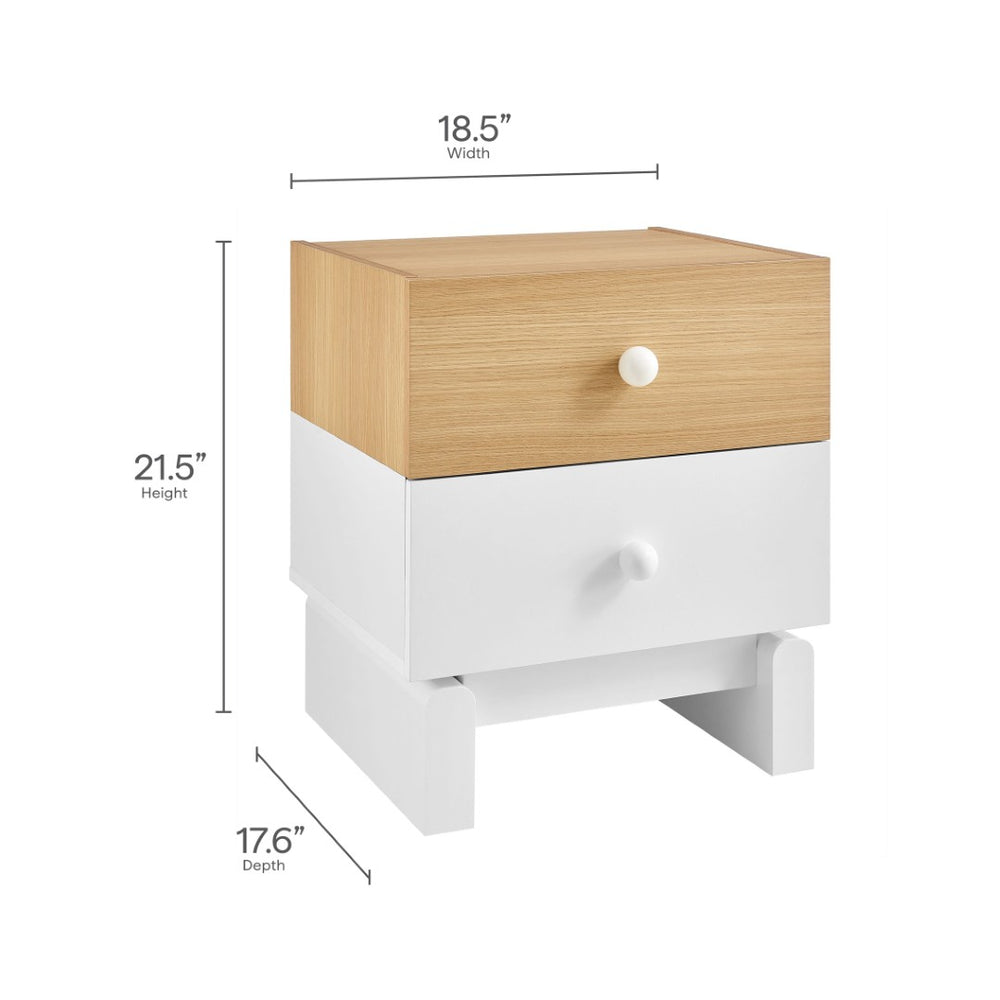 Modway Furniture Nolia 2-Drawer Color Block Nightstand – Modern Mid-Century Design for Small Spaces & Easy Storage MOD-7238-OAK-WHI