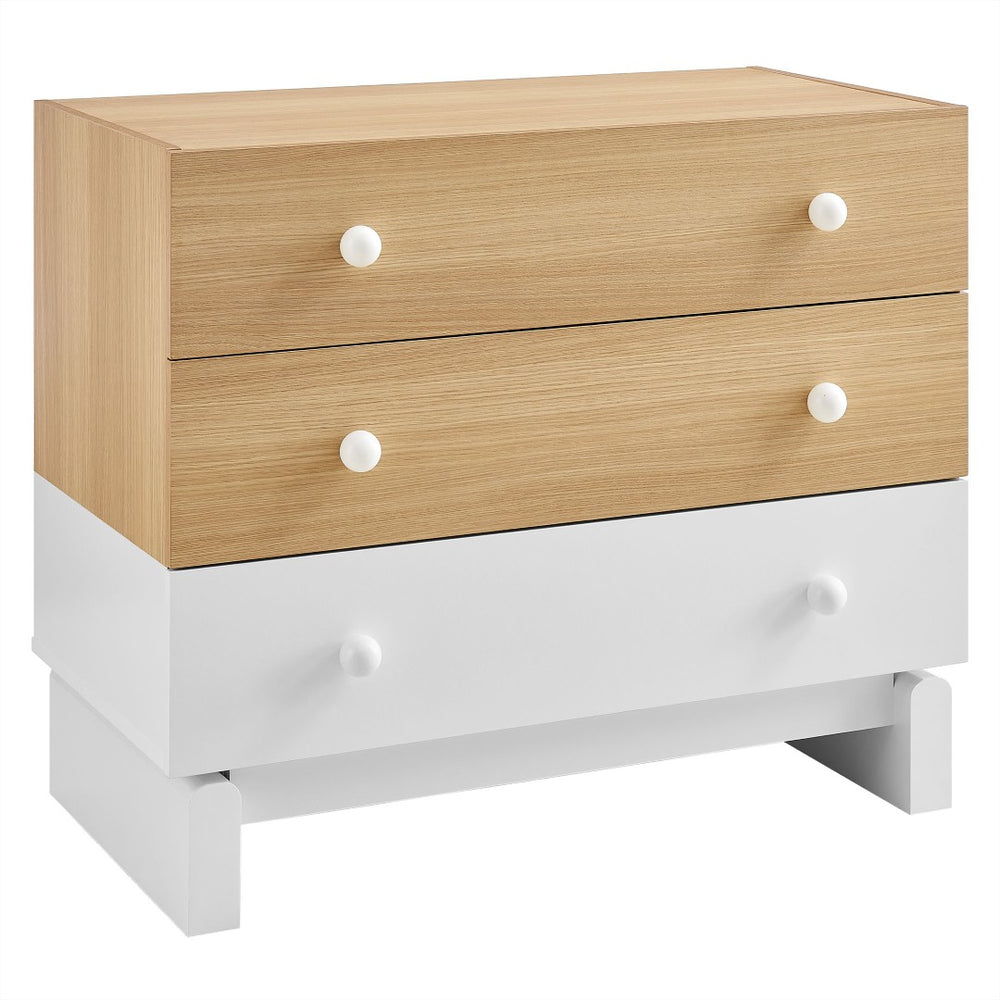 Modway Furniture Nolia 3-Drawer Color Block Dresser - Modern Oak White Storage for Small Spaces & Versatile Use MOD-7239-OAK-WHI