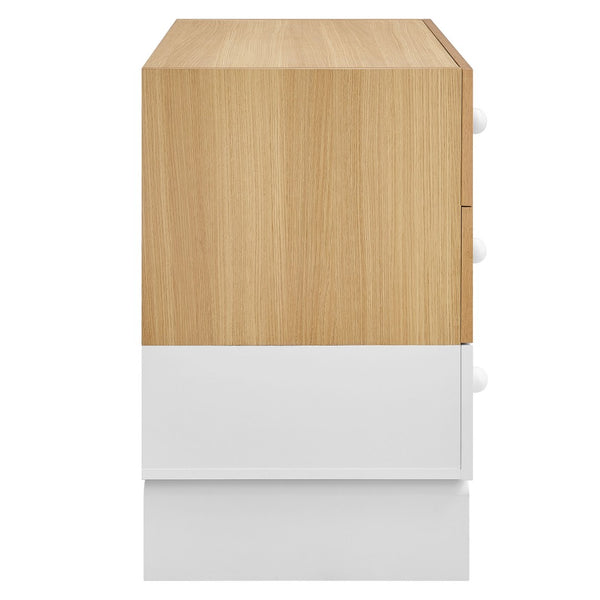 Modway Furniture Nolia 3-Drawer Color Block Dresser - Modern Oak White Storage for Small Spaces & Versatile Use MOD-7239-OAK-WHI