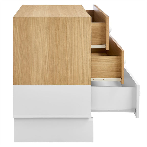 Modway Furniture Nolia 3-Drawer Color Block Dresser - Modern Oak White Storage for Small Spaces & Versatile Use MOD-7239-OAK-WHI