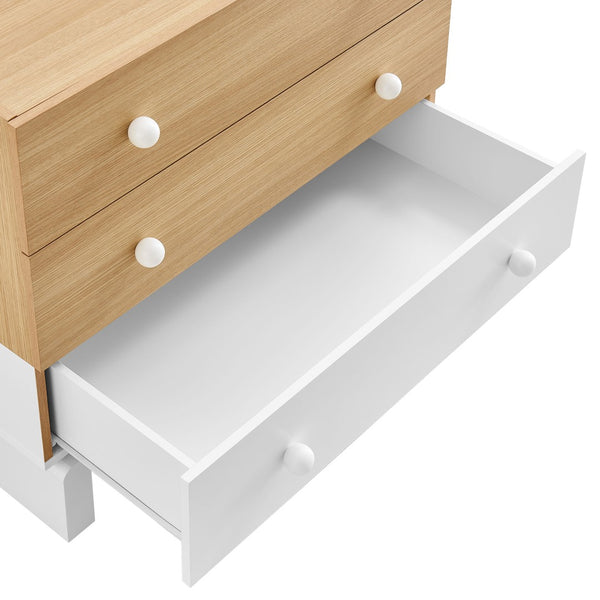 Modway Furniture Nolia 3-Drawer Color Block Dresser - Modern Oak White Storage for Small Spaces & Versatile Use MOD-7239-OAK-WHI