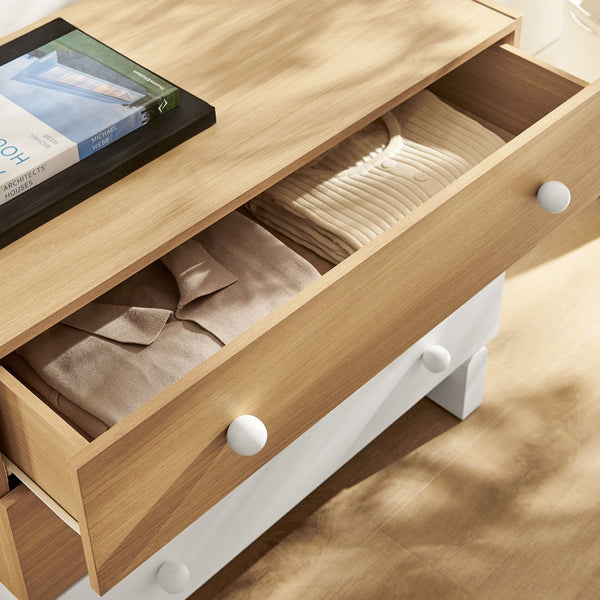 Modway Furniture Nolia 3-Drawer Color Block Dresser - Modern Oak White Storage for Small Spaces & Versatile Use MOD-7239-OAK-WHI