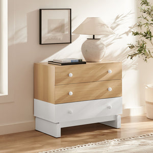 Modway Furniture Nolia 3-Drawer Color Block Dresser - Modern Oak White Storage for Small Spaces & Versatile Use MOD-7239-OAK-WHI