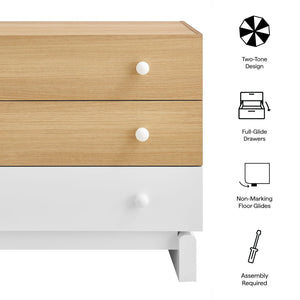 Modway Furniture Nolia 3-Drawer Color Block Dresser - Modern Oak White Storage for Small Spaces & Versatile Use MOD-7239-OAK-WHI