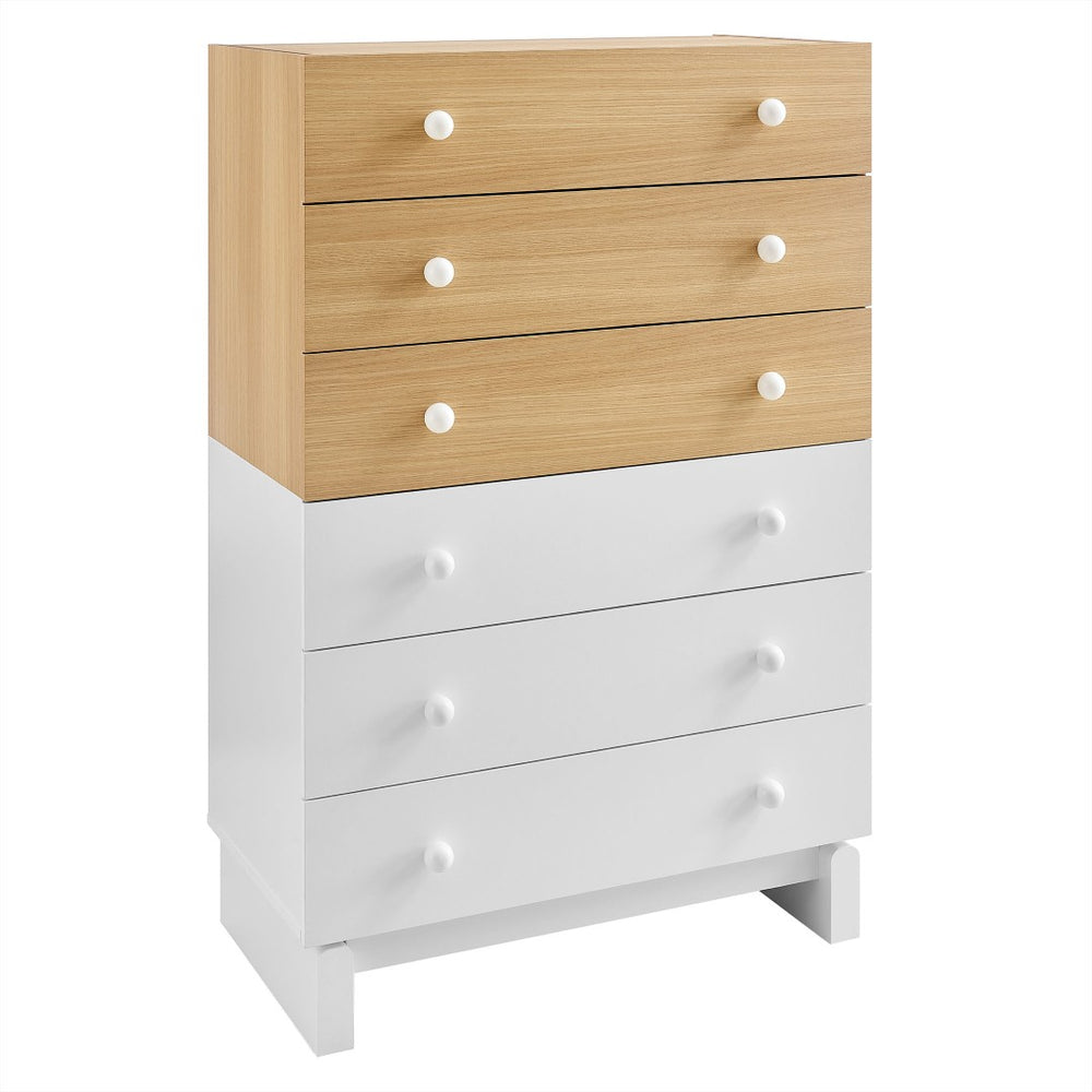 Modway Furniture Nolia 6-Drawer Mid-Century Color Block Dresser Chest – Stylish Storage for Small Spaces & Modern Homes MOD-7240-OAK-WHI