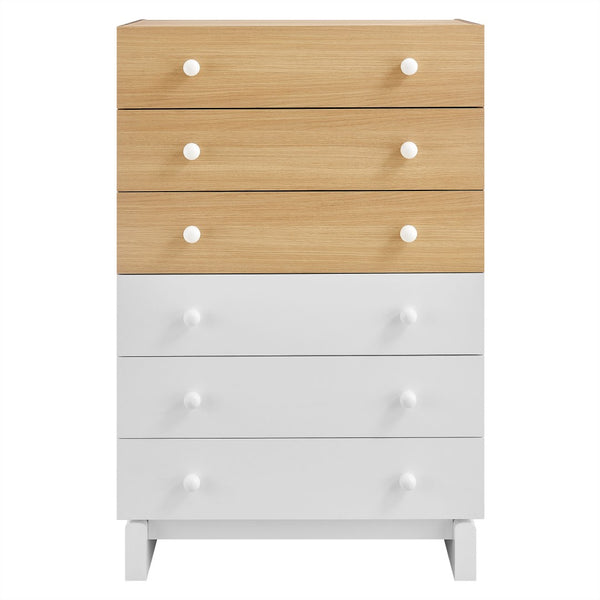 Modway Furniture Nolia 6-Drawer Mid-Century Color Block Dresser Chest – Stylish Storage for Small Spaces & Modern Homes MOD-7240-OAK-WHI